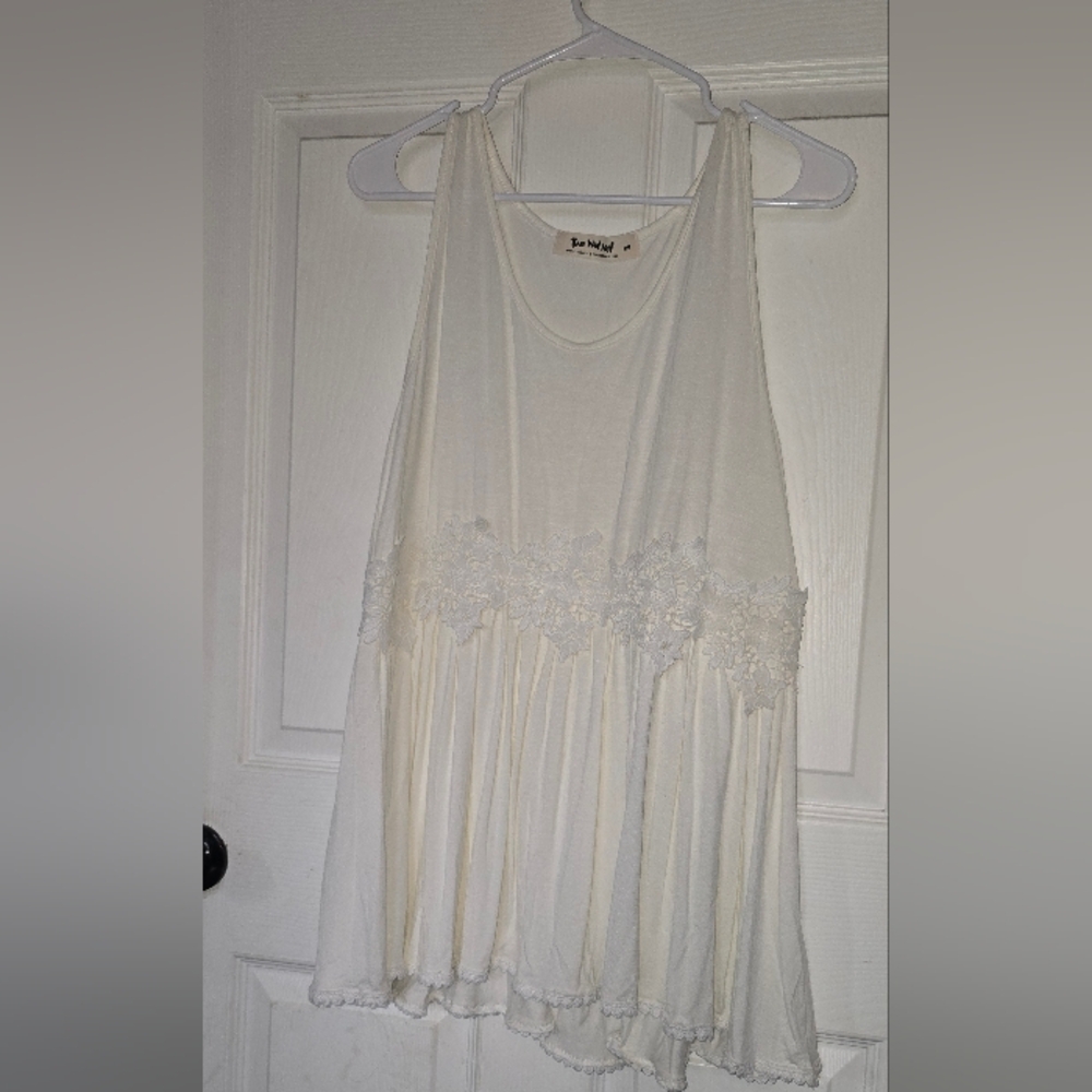 Three Bird Nest "First Love"boho Lace-Trim Cream Crochet Tank Top